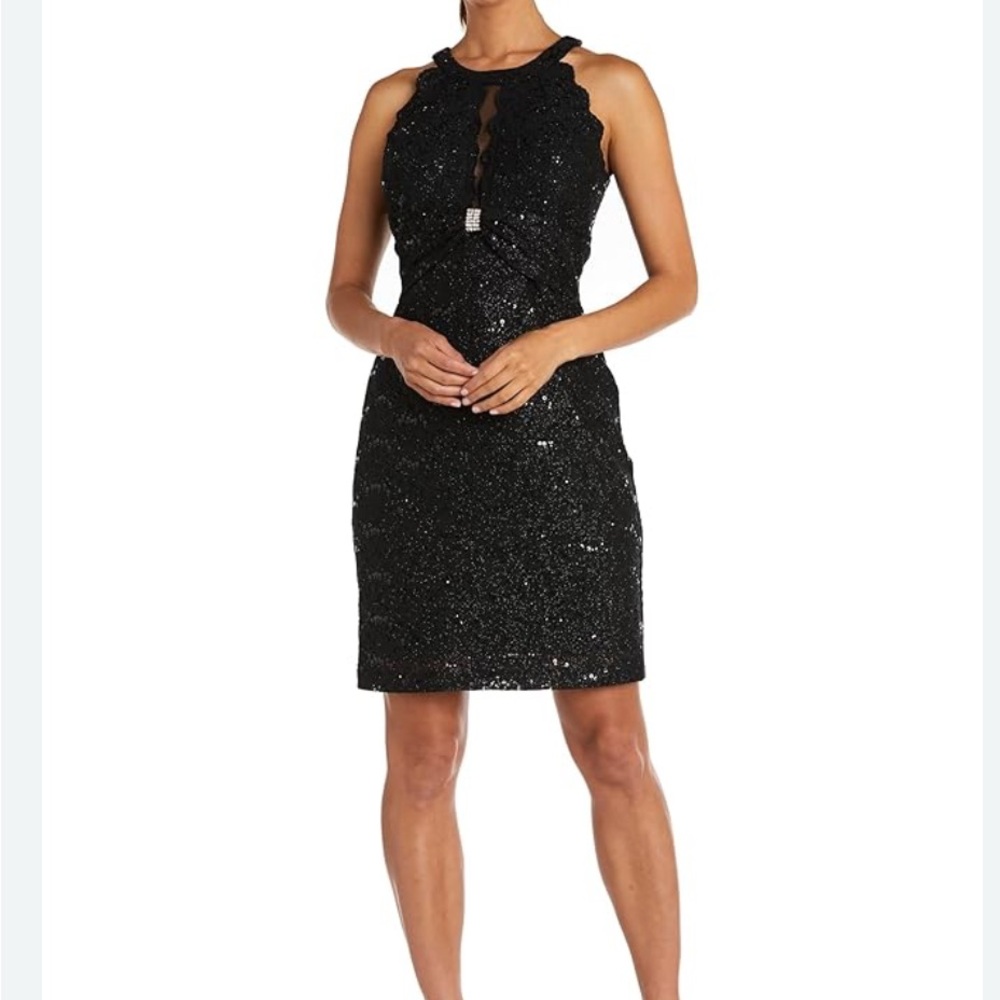 Night Way Collections Black Sequin Halter Mini Dress